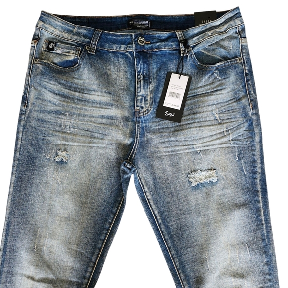 Men's Blue Distressed Jeans Tall Length. Size 36x34 - Picture 2 of 14